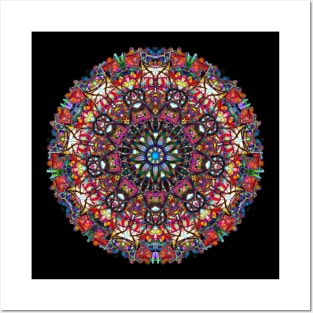 Red Glass Rose Window Mandala Posters and Art